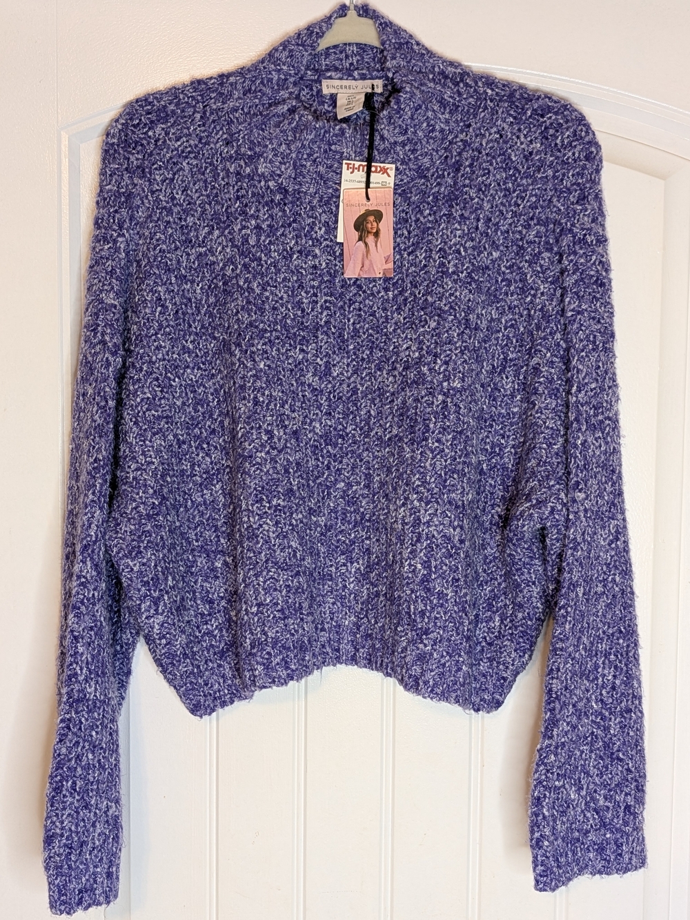 Sincerely Jules Purple Heather Boxy Cropped Mock Neck Knit Sweater